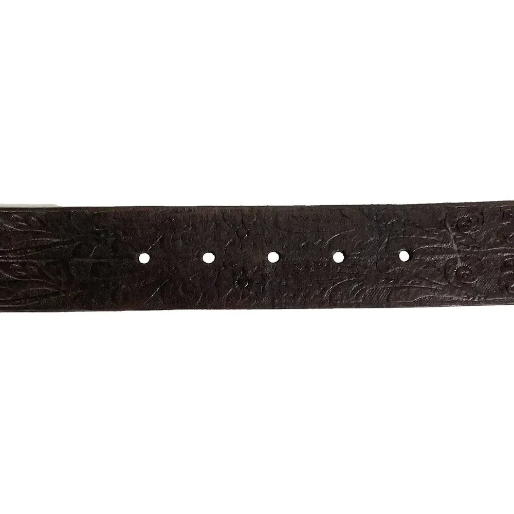 Lauren Ralph Lauren Belt Women's Large Tooled Leather Brown Etched Floral 5-Hole